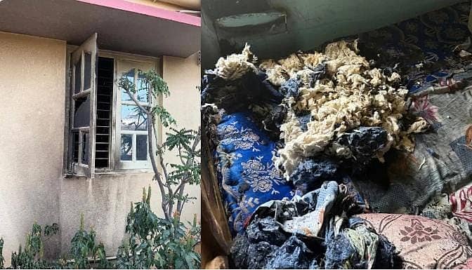 ಗೋವಿಂದಪುರ ಗ್ರಾಮದಲ್ಲಿ ಸೋದರ ರಾಮಕೃಷ್ಣ ನ ಮನೆಯನ್ನು ಪೆಟ್ರೋಲ್ ಸುರಿದು ಸುಡಲು ಪ್ರಯತ್ನಿಸಿದ ಮನೆಯ ಹಿಂಬದಿ ದೃಶ್ಯ