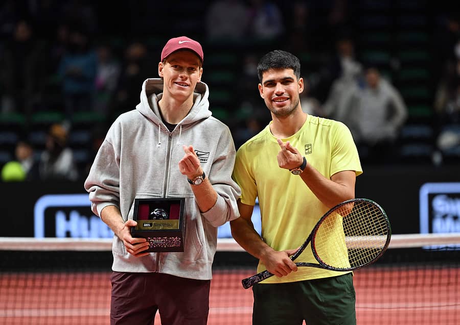 ದಕ್ಷಿಣ ಕೊರಿಯಾದ ಇಂಚಿಯಾನ್ನಲ್ಲಿ ಪ್ರದರ್ಶನ ಪಂದ್ಯ ಆಡಿದ ಇಟಲಿಯ ಯಾನಿಕ್ ಸಿನ್ನರ್ ಮತ್ತು ಸ್ಪೇನ್ನ ಕಾರ್ಲೋಸ್ ಅಲ್ಕರಾಜ್.
ಎಎಫ್ಪಿ ಚಿತ್ರ