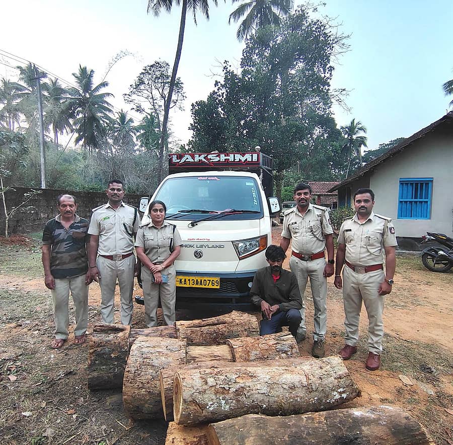 ಬೀಟೆ ಮರಗಳನ್ನು ವಶಪಡಿಸಿಕೊಂಡ ಅರಣ್ಯ ಇಲಾಖೆ ಸಿಬ್ಬಂದಿ