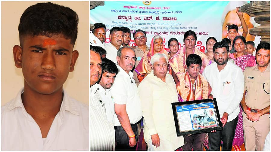 <div class="paragraphs"><p>ಪ್ರಜ್ವಲ್ ರಿತ್ತಿ, ಸಚಿವ ಎಚ್‌.ಕೆ. ಪಾಟೀಲ ಅವರು ಪ್ರಜ್ವಲ್ ರಿತ್ತಿ ಸನ್ಮಾನಿಸಿದ ಸಂದರ್ಭ</p></div>