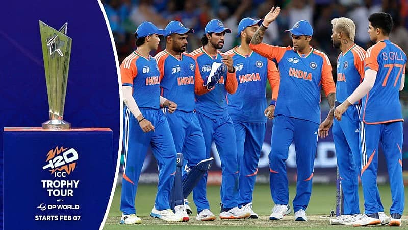 <div class="paragraphs"><p>ಟಿ20 ವಿಶ್ವಕಪ್‌ ಟ್ರೋಫಿ ಹಾಗೂ ಭಾರತ ಕ್ರಿಕೆಟ್‌ ತಂಡ</p></div>