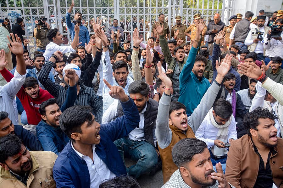 <div class="paragraphs"><p> Students stage a protest against the new University Grants Commission (UGC) </p></div>