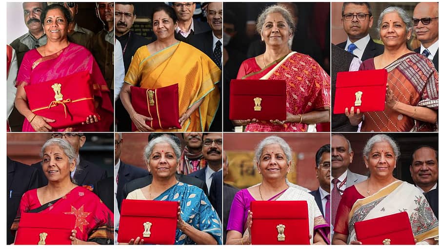 <div class="paragraphs"><p>2019–25 ಬಜೆಟ್ ದಿನ ನಿರ್ಮಲಾ ಸೀತಾರಾಮನ್‌ ಉಟ್ಟ ಸೀರೆಗಳು</p></div>