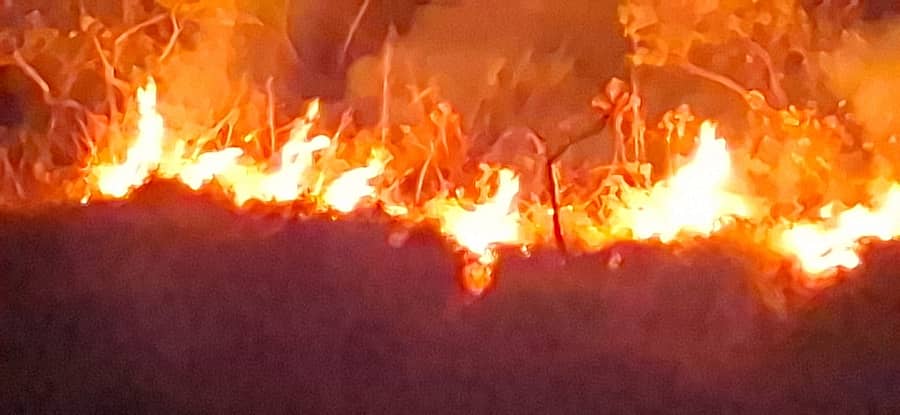 ಮೂಡಿಗೆರೆ ತಾಲ್ಲೂಕಿನ ಚಾರ್ಮಾಡಿ ಘಾಟಿಯಲ್ಲಿ ಸೋಮವಾರ ತಡರಾತ್ರಿ ಕಾಣಿಸಿಕೊಂಡ ಬೆಂಕಿ