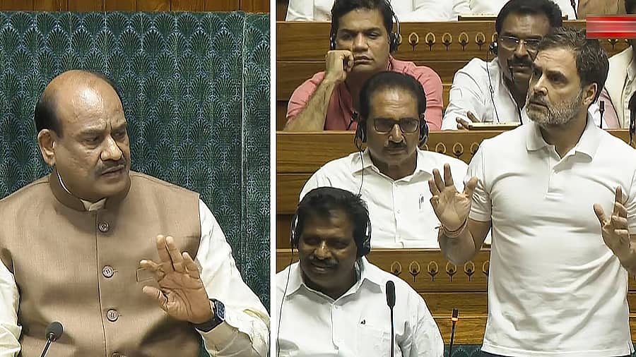 <div class="paragraphs"><p>ಸ್ಪೀಕರ್ ಓಂ ಬಿರ್ಲಾ ಹಾಗೂ ವಿರೋಧ ಪಕ್ಷದ ನಾಯಕ ರಾಹುಲ್ ಗಾಂಧಿ</p></div>