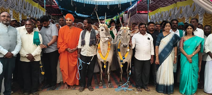 ಪಾಂಡವಪುರ ತಾಲ್ಲೂಕಿನ ಬೇಬಿಬೆಟ್ಟದ ಭಾರಿ ದನಗಳ ಜಾತ್ರಾಮಹೋತ್ಸವಕ್ಕೆ ಬೇಬಿಬೆಟ್ಟ ಮಠದ ಶಿವಬಸವ ಸ್ವಾಮೀಜಿ ನೇತೃತ್ವದಲ್ಲಿ ಹಳ್ಳಿಕಾರ್ ಜೋಡೆತ್ತುಗಳಿಗೆ ಹೂವಿನ ಹಾರ ಹಾಕಿ ಚಾಲನೆ ನೀಡಿದರು. ರೈತ ನಾಯಕಿ ಸುನೀತಾ ಪುಟ್ಟಣ್ಣಯ್ಯ ತಹಶೀಲ್ದಾರ್ ಬಸವರಡ್ಡೆಪ್ಪ ರೋಣದ.ತಾ.ಪಂ.ಇಒ ವೀಣಾ ಭಾಗವಹಿಸಿದ್ದರು