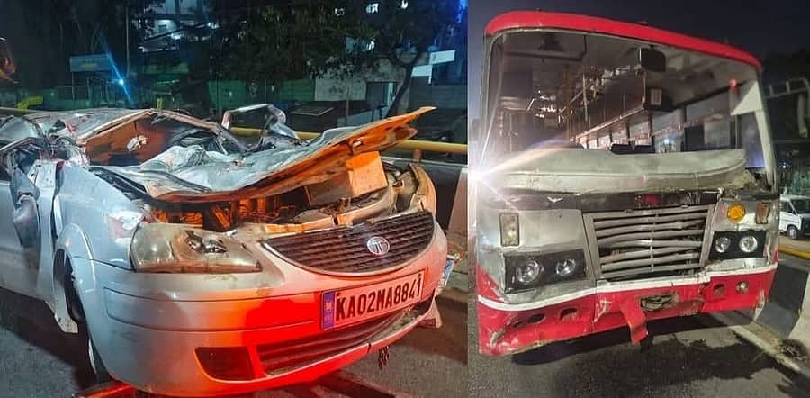 <div class="paragraphs"><p>ಅಪಘಾತಕ್ಕೀಡಾದ ಕಾರು ಹಾಗೂ ಬಸ್‌</p></div>