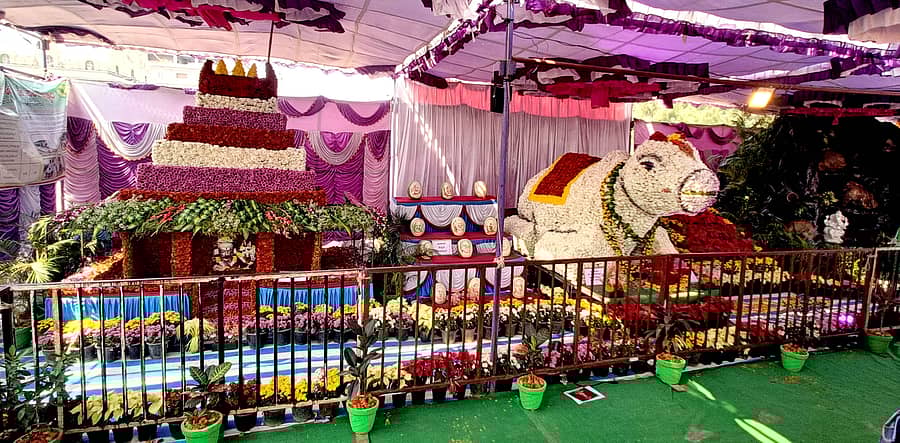 ಕುರುಗೋಡು ಉತ್ಸವದ ಪ್ರಯುಕ್ತ ತೋಟಗಾರಿಕೆ ಇಲಾಖೆ ಏರ್ಪಡಿಸಿದ್ದ ಫಲಪುಷ್ಪ ಪ್ರದರ್ಶನದಲ್ಲಿ ದೊಡ್ಡಬಸವೇಶ್ವರ ದೇವಸ್ಥಾನದ ಗೋಪುರ, ದೊಡ್ಡಬಸವೇಶ್ವರ ಮೂರ್ತಿ ನೋಡುಗರನ್ನು ಆಕರ್ಷಿಸಿದವು