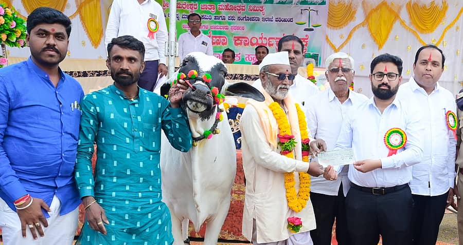 ಔರಾದ್ ಎಪಿಎಂಸಿ ಪ್ರಾಂಗಣದಲ್ಲಿ ನಡೆದ ಪಶುಪ್ರದರ್ಶನದಲ್ಲಿ ಮಹಾರಾಷ್ಟ್ರದ ದೇವರಾಜನ್ ದೇವಣಿ ತಳಿ ಹೋರಿ ಚಾಂಪಿಯನ್ ಬಹುಮಾನ ಪಡೆಯಿತು