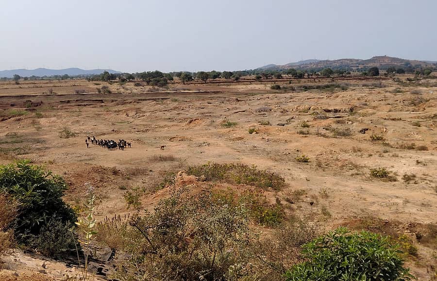 <div class="paragraphs"><p>ಹೂವಿನಹಡಗಲಿ ತಾಲ್ಲೂಕಿನ ತಳಕಲ್ಲು ಕೆರೆ ಅಂಗಳ ನೀರಿಲ್ಲದೆ ಒಣಗಿದೆ</p></div>