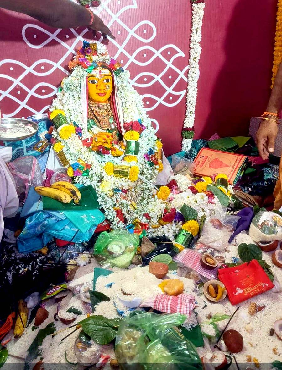 ಕುರುಗೋಡಿನಲ್ಲಿ ಮಹಿಳೆಯರು ಬುಧವಾರ ನೀಲಮ್ಮ ತಾಯಿಗೆ ಉಡಿ ತುಂಬಿದರು