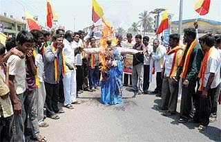 ವಿದ್ಯುತ್ ಪೂರೈಕೆಗೆ ಆಗ್ರಹಿಸಿ ಪ್ರತಿಕೃತಿ ದಹನ