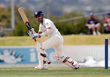 ನ್ಯೂಜಿಲೆಂಡ್‌ ಇಲೆವೆನ್‌ ವಿರುದ್ಧದ ಅಭ್ಯಾಸದ ಪಂದ್ಯದಲ್ಲಿ ಅರ್ಧಶತಕ ಗಳಿಸಿದ ಭಾರತ ತಂಡದ ಅಜಿಂಕ್ಯ ರಹಾನೆ ಬ್ಯಾಟಿಂಗ್‌ ವೈಖರಿ 	–ಎಎಫ್‌ಪಿ ಚಿತ್ರ