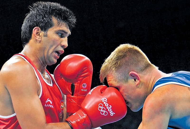 ಭಾರತದ ಮನೋಜ್ ಕುಮಾರ್ ಮತ್ತು ಲಿಥುವೇನಿಯಾದ ಎವಾಲ್ಡ್ ಪೆಟ್ರಾಸ್ಕಸ್ ಅವರ ನಡುವಿನ ಹೋರಾ ಎಎಫ್ಪಿ ಚಿತ್ರ