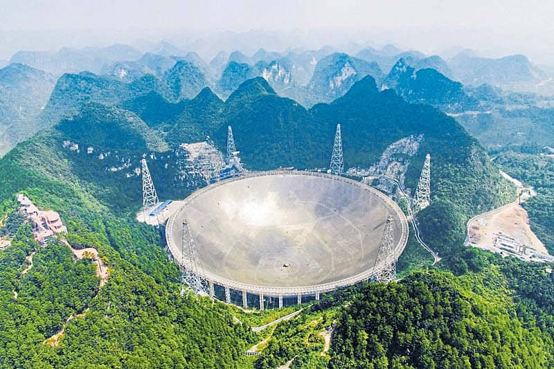 ಚೀನಾದ ಗುಜಿಯೋ ಪ್ರಾಂತ್ಯದ ಪರ್ವತದಲ್ಲಿ ಸ್ಥಾಪಿಸಲಾದ ಟೆಲಿಸ್ಕೋಪ್ ಭಾನುವಾರ ಕಾರ್ಯಾರಂಭ ಮಾಡಿದೆ – ಎಪಿ ಚಿತ್ರ