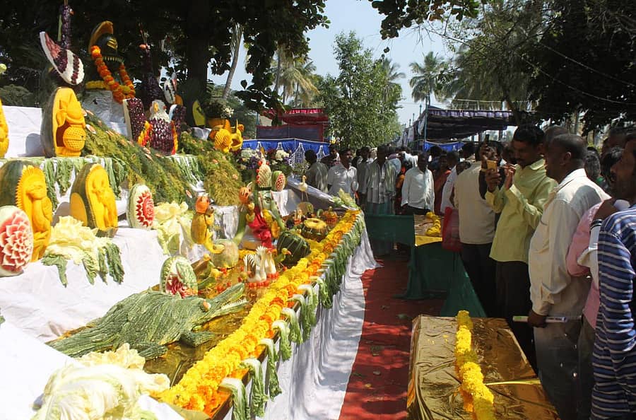 ತರಕಾರಿ ಕೆತ್ತನೆಗಳನ್ನು ನೋಡಲು ಸಾರ್ವಜನಿಕರು ಮುಗಿಬಿದ್ದರು