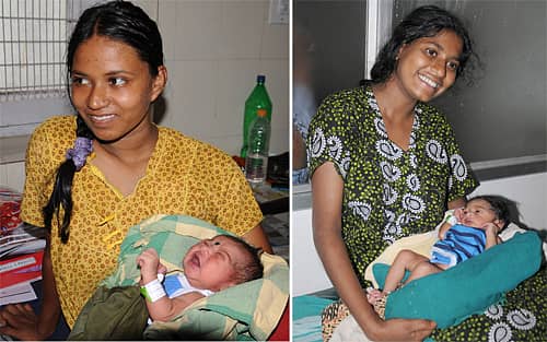 ಅಮ್ಮ ಉಮಾ ಮಡಿಲಲ್ಲಿ ಮಗ ತನ್ಮಯ್ ಮೋದಿ (ಎಡಚಿತ್ರ). ತಾಯಿ ಶಾಲಿನಿ ಮಡಿಲಲ್ಲಿ ಮಗ ನರೇಂದ್ರ ಕೃಷ್ಣ ಮೋದಿ