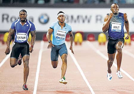 ರೋಮ್ ಡೈಮಂಡ್ ಲೀಗ್ ಅಥ್ಲೆಟಿಕ್ಸ್ ಚಾಂಪಿಯನ್ಷಿಪ್ನಲ್ಲಿ ಉಸೇನ್ ಬೋಲ್ಟ್ (ಬಲತುದಿ) ಅವರನ್ನು ಹಿಂದಿಕ್ಕಿ ಮೊದಲ ಸ್ಥಾನ ಪಡೆದ ಜಸ್ಟಿನ್ ಗ್ಯಾಟ್ಲಿನ್ (ಎಡತುದಿ) ಓಡಿದ ರೀತಿ -ರಾಯಿಟರ್ಸ್ ಚಿತ್ರ