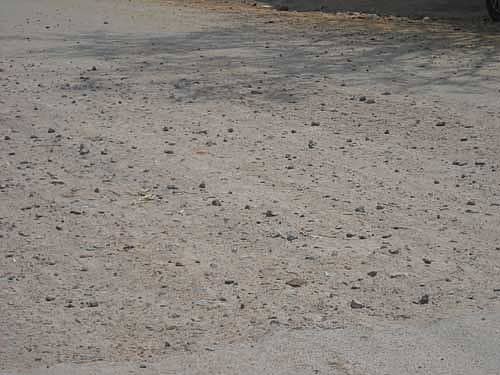 ರಾಯಚೂರಿನ ವಾರ್ಡ್ ಸಂಖ್ಯೆ 5ರ ನಿಜಲಿಂಗಪ್ಪ ಕಾಲೊನಿಯಲ್ಲಿ ನಿರ್ಮಿಸಲಾಗಿರುವ ಸಿಮೆಂಟ್ ಕಾಂಕ್ರಿಟ್ ರಸ್ತೆಯಲ್ಲಿ ಕಿತ್ತುಬಂದಿರುವ ಜಲ್ಲಿಕಲ್ಲುಗಳು