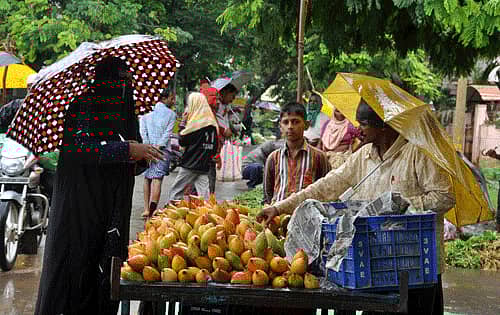 ಹಾವೇರಿ ಬಸವೇಶ್ವರ ನಗರದಲ್ಲಿ ಭಾನುವಾರ ಮಳೆಯ ನಡುವೆಯೇ ಸಂತೆ ನಡೆಯಿತು