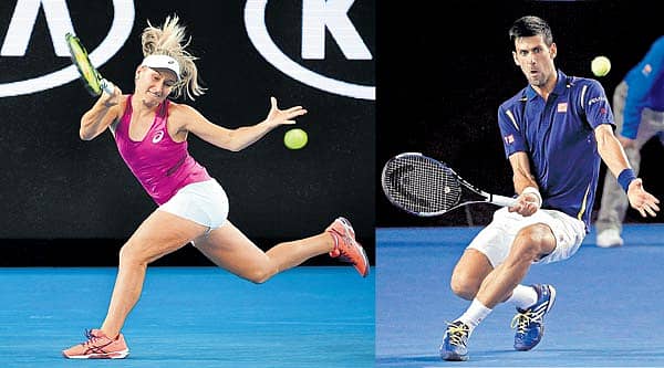 ಜೆಕ್ ಗಣರಾಜ್ಯದ ಪೆಟ್ರಾ ಕ್ವಿಟೋವಾ ಎದುರು ಗೆಲುವು ಗಳಿಸಿದ ಆಸ್ಟ್ರೇಲಿಯಾದ ಡೇರಿಯಾ ಗ್ಯಾವರಿಲೋವಾ ಆಟದ ವೈಖರಿ (ಎಡ), ಮೆಲ್ಬರ್ನ್ನಲ್ಲಿ ನಡೆಯುತ್ತಿರುವ ಆಸ್ಟ್ರೇಲಿಯಾ ಓಪನ್ ಟೆನಿಸ್ ಟೂರ್ನಿಯ ಪುರುಷರ ಸಿಂಗಲ್ಸ್ ವಿಭಾಗದ ಎರಡನೇ ಸುತ್ತಿನಲ್ಲಿ ಫ್ರಾನ್ಸ್ನ ಕ್ವೆಂಟಿನ್ ಹಾಲಿಸ್ ಎದುರು ಗೆದ್ದ ಸರ್ಬಿಯಾದ ನೊವಾಕ್ ಜೊಕೊವಿಚ್ ಚೆಂಡನ್ನು ರಿಟರ್ನ್ ಮಾಡಲು ಮುಂದಾದ ರೀತಿ ಎಎಫ್ಪಿ/ಎಪಿ ಚಿತ್ರಗಳು