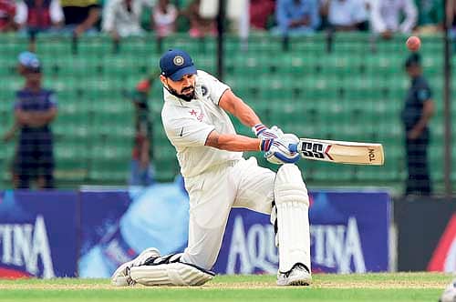 ಫಟುಲ್ಲಾದಲ್ಲಿ ಬಾಂಗ್ಲಾದೇಶದ ವಿರುದ್ಧ ನಡೆಯುತ್ತಿರುವ ಏಕೈಕ ಟೆಸ್ಟ್‌ ಪಂದ್ಯದ ಮೊದಲ ಇನಿಂಗ್ಸ್‌ನಲ್ಲಿ ಆಕರ್ಷಕ ಶತಕ ದಾಖಲಿಸಿದ ಭಾರತದ ಮುರಳಿ ವಿಜಯ್‌ ಬ್ಯಾಟಿಂಗ್ ವೈಖರಿ  ಎಎಫ್‌ಪಿ ಚಿತ್ರ