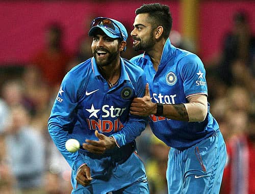 ವಿರಾಟ್‌ ಕೊಹ್ಲಿ ಮತ್ತು ರವೀಂದ್ರ ಜಡೇಜ ಸಂಭ್ರಮಿಸಿದ ಪರಿ –ಎಪಿ ಚಿತ್ರ