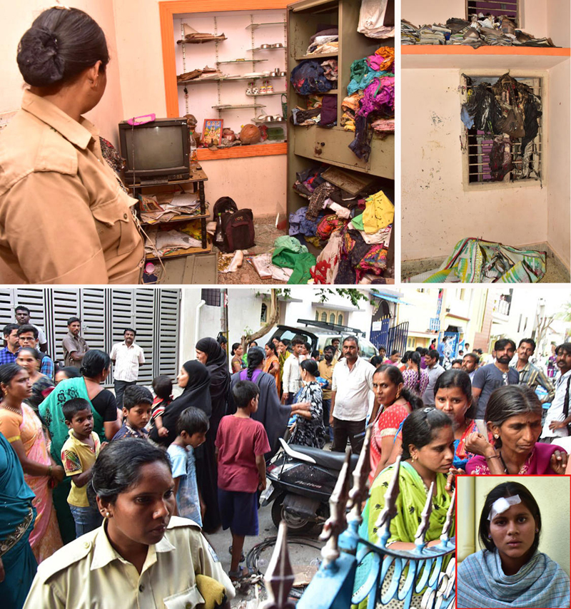 ಬೆಂಕಿ ದುರಂತ ಸಂಭವಿಸಿದ್ದ ಮನೆಯಲ್ಲಿ ಸುಟ್ಟ ವಸ್ತುಗಳನ್ನು ಮಹಿಳಾ ಕಾನ್‌ಸ್ಟೆಬಲ್ ವೀಕ್ಷಿಸಿದರು. – ಪ್ರಜಾವಾಣಿ ಚಿತ್ರ