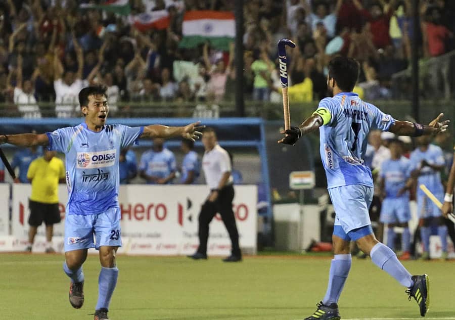 ಗೋಲು ಗಳಿಸಿದ ಸಂಭ್ರಮದಲ್ಲಿ ಭಾರತದ ಆಟಗಾರರು ಪಿಟಿಐ ಚಿತ್ರ