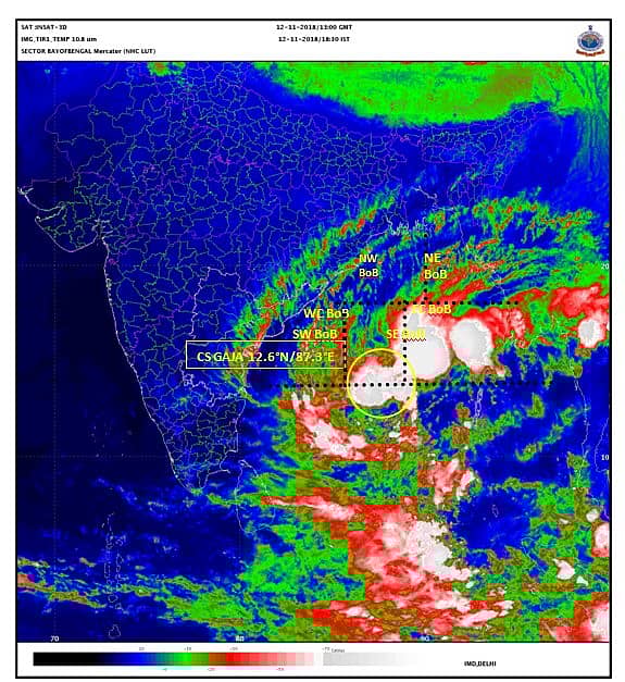 ಗಾಜಾ ಚಂಡಮಾರುತದ ಚಲನೆ. ಚಿತ್ರ: ಹವಾಮಾನ ಇಲಾಖೆ ಟ್ವಿಟ್