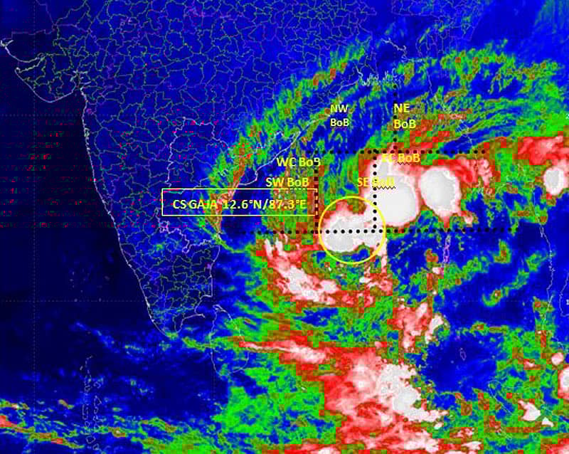 ಗಾಜಾ ಚಂಡಮಾರುತದ ಚಲನೆ. ಚಿತ್ರ: ಹವಾಮಾನ ಇಲಾಖೆ ಟ್ವೀಟ್