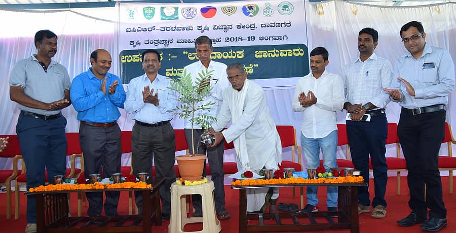 ಐಸಿಆರ್– ತರಳಬಾಳು ಕೃಷಿ ವಿಜ್ಞಾನ ಕೇಂದ್ರದಲ್ಲಿ ನಡೆಯುತ್ತಿರುವ ಕೃಷಿ ತಂತ್ರಜ್ಞಾನ ಮಾಹಿತಿ ಸಪ್ತಾಹದಲ್ಲಿ ಗುರುವಾರ ‘ಲಾಭದಾಯಕ ಜಾನುವಾರು ಮತ್ತು ಮತ್ಸ್ಯ ಸಾಕಣೆ’ ಮಾಹಿತಿ ಕಾರ್ಯಕ್ರಮವನ್ನು ಗಿಡಕ್ಕೆ ನೀರು ಹಾಕುವ ಮೂಲಕ ಉದ್ಘಾಟಿಸಲಾಯಿತು