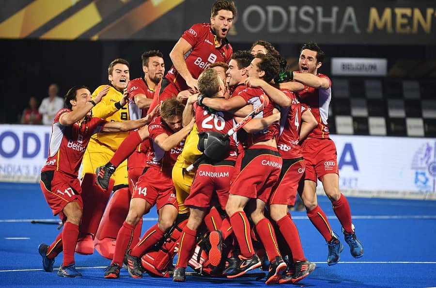 ಫೈನಲ್ ಪಂದ್ಯದಲ್ಲಿ ಗೆದ್ದ ನಂತರ ಬೆಲ್ಜಿಯಂ ತಂಡದ ಆಟಗಾರರು ಸಂಭ್ರಮಿಸಿದ ಪರಿ –ಎಎಫ್ಪಿ ಚಿತ್ರ