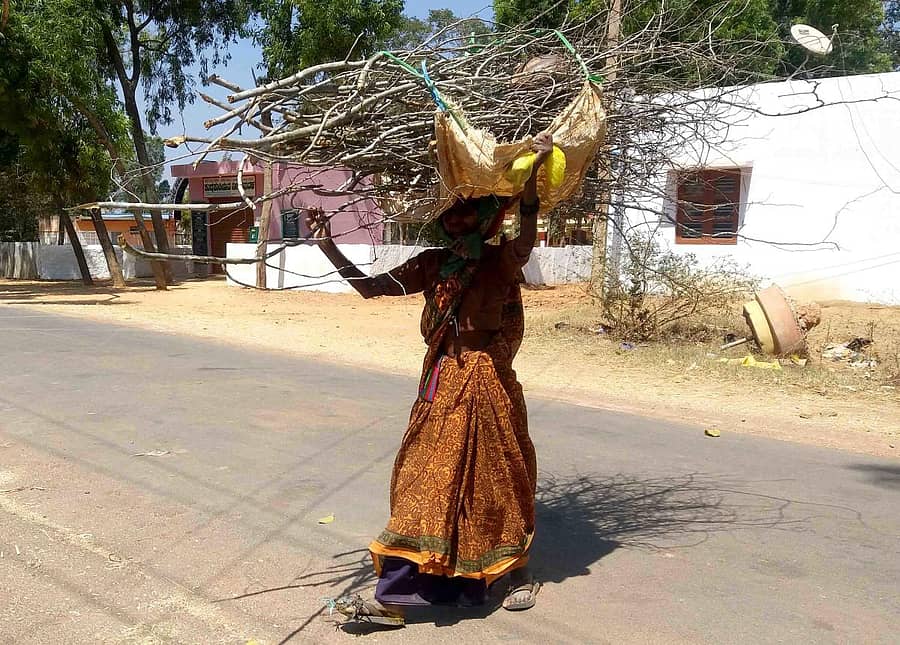 ವಿಜಯಪುರ ಸಮೀಪದ ಹಳ್ಳಿಯೊಂದರಲ್ಲಿ ಸೌದೆಯನ್ನು ಹೊತ್ತುಕೊಂಡು ಬರುತ್ತಿದ್ದ ಮಹಿಳೆ