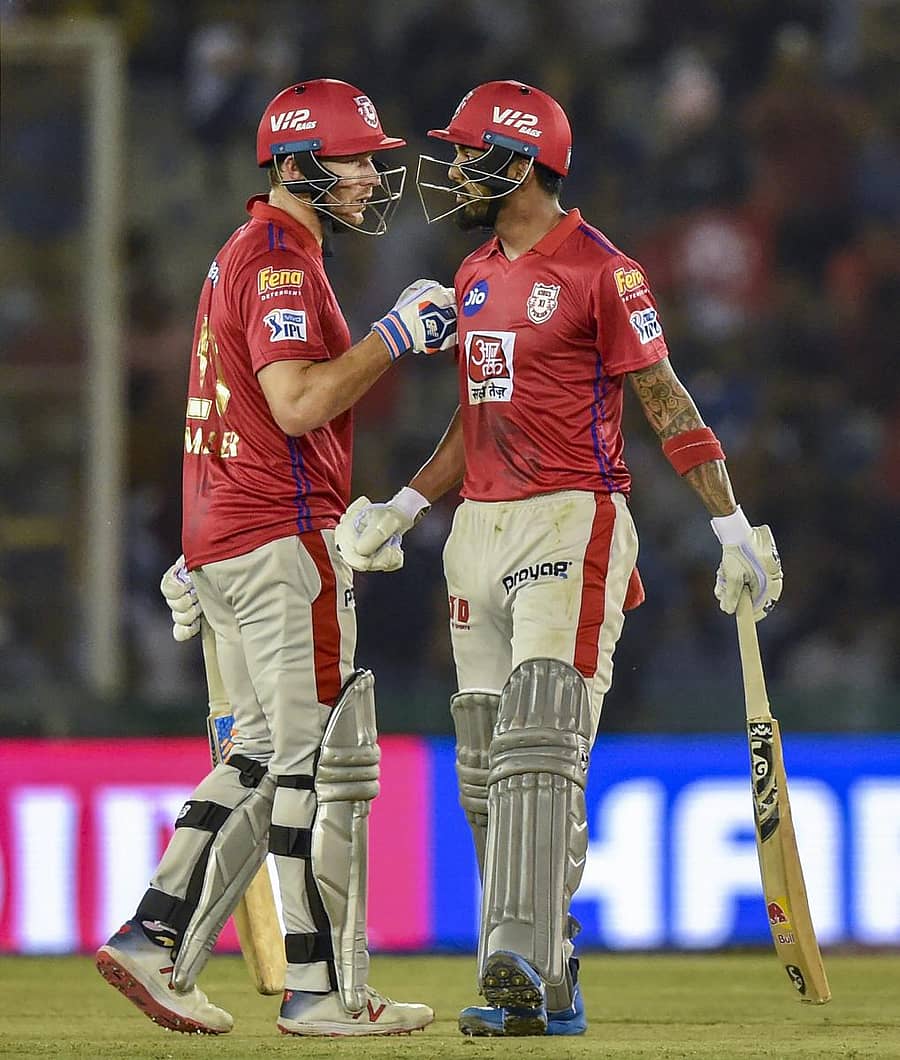 ಡೆಲ್ಲಿ ಕ್ಯಾಪಿಟಲ್ಸ್ ಎದುರಿನ ಪಂದ್ಯದಲ್ಲಿ ಕಿಂಗ್ಸ್ ಇಲೆವನ್ ತಂಡದ ಡೇವಿಡ್ ಮಿಲ್ಲರ್ (ಎಡ) ಮತ್ತು ಕೆ.ಎಲ್.ರಾಹುಲ್ ಮಿಂಚುವ ಭರವಸೆಯಲ್ಲಿದ್ದಾರೆ – ಪಿಟಿಐ ಚಿತ್ರ