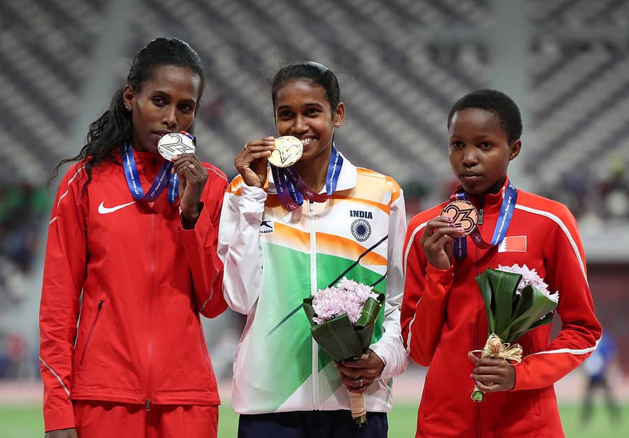 ಏಷ್ಯನ್ ಅಥ್ಲೆಟಿಕ್ಸ್ ಚಾಂಪಿಯನ್‌ಷಿಪ್‌ನ 1500 ಮೀಟರ್ಸ್‌ ಸ್ಪರ್ಧೆಯಲ್ಲಿ ಚಿನ್ನಕ್ಕೆ ಮುತ್ತಿಕ್ಕಿದ ಪಿ.ಯು.ಚಿತ್ರಾ (ಎಡದಿಂದ ಎರಡನೆಯವರು) –ರಾಯಿಟರ್ಸ್ ಚಿತ್ರ