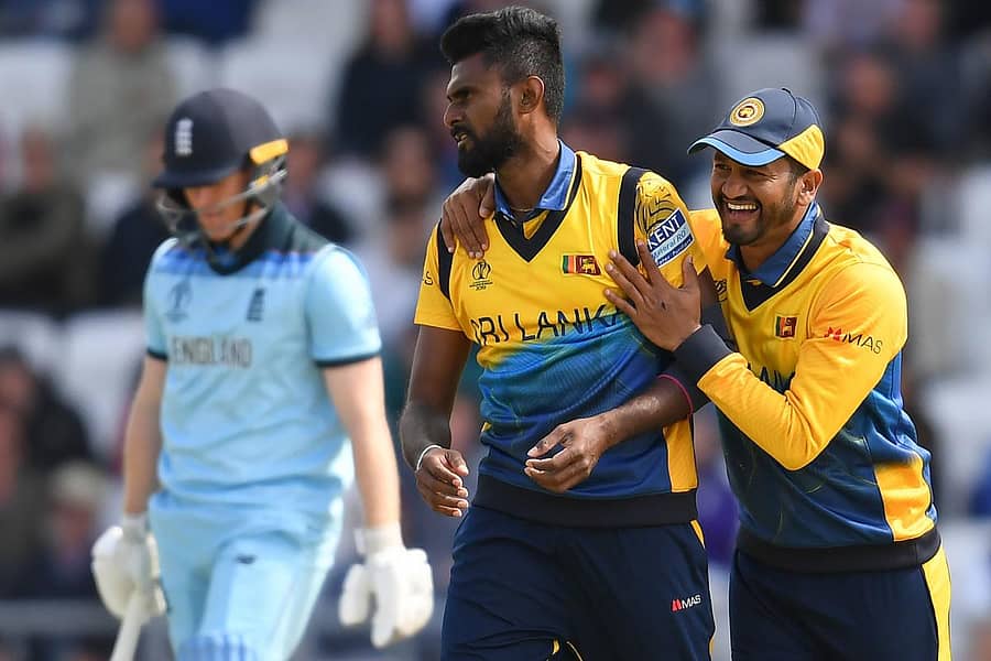 ಇಯಾನ್ ಮಾರ್ಗನ್ ಔಟಾದಾಗ ಸಂಭ್ರಮಿಸಿದ ಲಂಕಾ ತಂಡದ ಆಟಗಾರು –ಎಎಫ್ಪಿ ಚಿತ್ರ