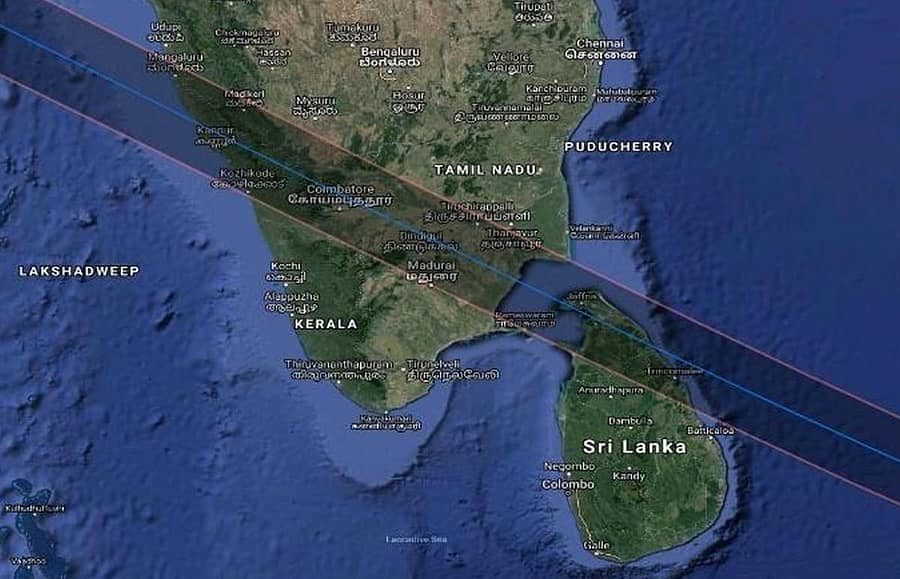 ಡಿ.26ರಂದು ನಡೆಯಲಿರುವ ‘ಕಂಕಣ ಸೂರ್ಯಗ್ರಹಣ’ವು ಸಾಗುವ ಪಥ