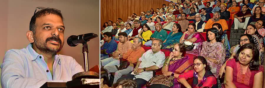 ಟಿ.ಎಂ.ಕೃಷ್ಣ ಮಾತನಾಡಿದರು (ಎಡಚಿತ್ರ) ಕಾರ್ಯಕ್ರಮದಲ್ಲಿ ಸೇರಿದ್ದ ಜನಸಮೂಹ