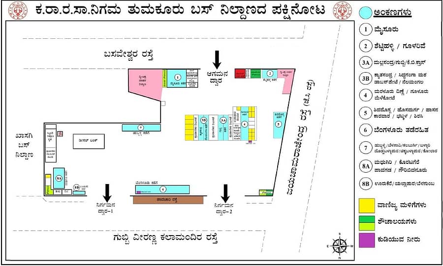 ಬಸವೇಶ್ವರ ರಸ್ತೆ ಬದಿಯ ತಾತ್ಕಾಲಿಕ ಬಸ್‌ ನಿಲ್ದಾಣದ ನಕಾಶೆ