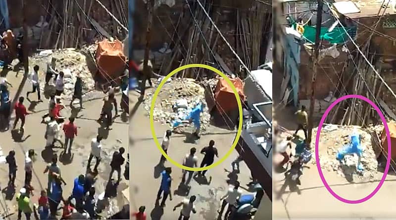 ಮಹಿಳಾ ವೈದ್ಯರ ಮೇಲೆ ಕಲ್ಲು ತೂರಾಟ ನಡೆಸಿ ಓಡಿಸುತ್ತಿರುವುದು