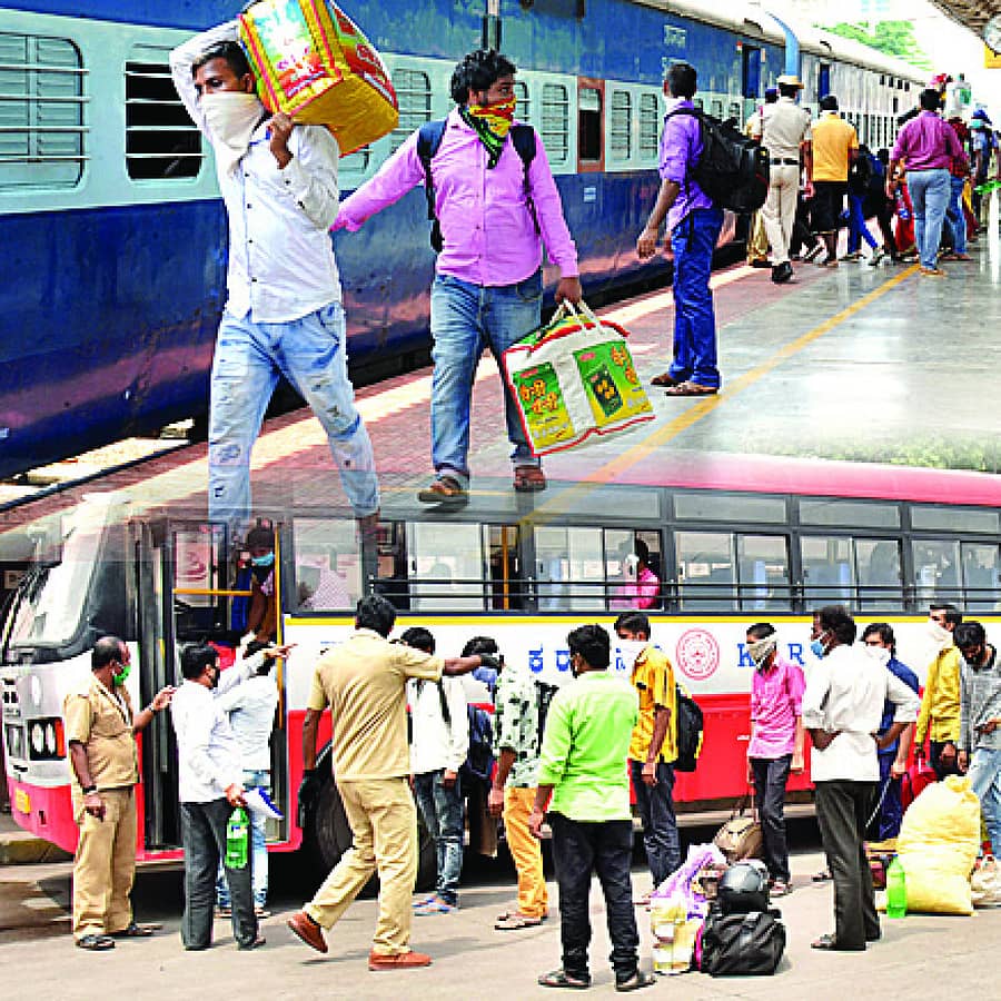 ತಮ್ಮ ಊರುಗಳಿಗೆ ಹೊರಟ ವಲಸೆ ಕಾರ್ಮಿಕರ ಸಾಂದರ್ಭಿಕ ಚಿತ್ರ
