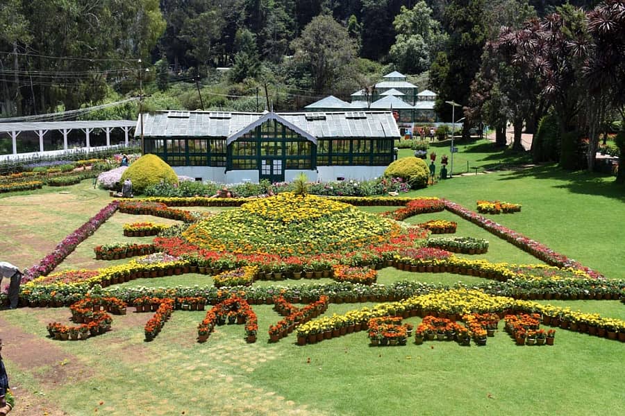 ಊಟಿಯ ಉದ್ಯಾನದಲ್ಲಿ ಕೊರೊನಾ ವೈರಸ್ ಚಿತ್ರವನ್ನು ಹೂಕುಂಡಗಳಲ್ಲಿ ಬಳಸಿ, ಮನೆಯಲ್ಲಿ ಸುರಕ್ಷತವಾಗಿರಿ ಎಂದು ಸಂದೇಶ ಬರೆದಿರುವುದು