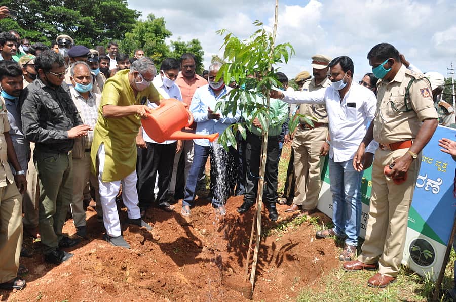 ಸಚಿವ ಎಸ್‌.ಸುರೇಶ್‌ ಕುಮಾರ್‌ ಅವರು ಗಿಡ ನೆಟ್ಟು, ಅದಕ್ಕೆ ನೀರು ಎರೆದರು