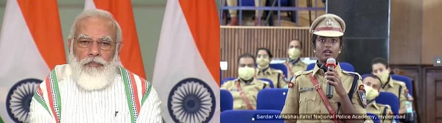 ಆನ್ಲೈನ್ ಮುಖಾಂತರ ಸರ್ದಾರ್ ವಲ್ಲಭಬಾಯಿ ಪಟೇಲ್ ರಾಷ್ಟ್ರೀಯ ಪೊಲೀಸ್ ಅಕಾಡೆಮಿಯ ಐಪಿಎಸ್ ಪರೀಕ್ಷಣಾವಧಿ ಅಧಿಕಾರಿಗಳ ಜೊತೆ ಮೋದಿ ಸಂವಾದ ನಡೆಸಿದರು –ಪಿಟಿಐ ಚಿತ್ರ