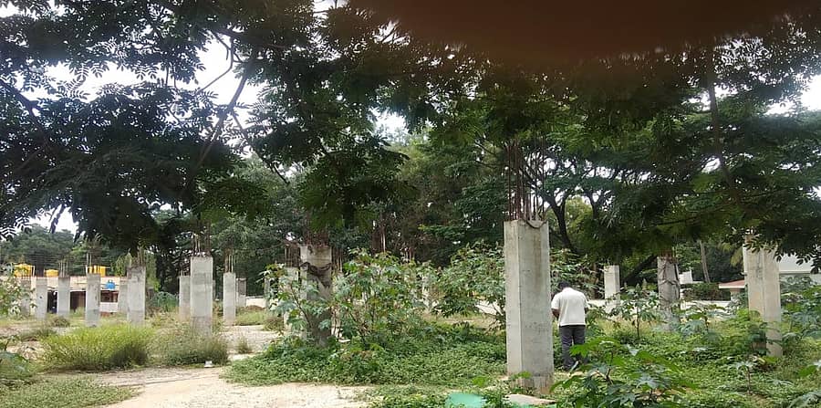 ಮಾಲೂರು ಪಟ್ಟಣದ ಕೋರ್ಟ್ ವಸತಿ ಗೃಹಗಳ ಪಕ್ಕದಲ್ಲೇ ಇರುವ ಶಿಕ್ಷಕರ ಭವನ ಕಟ್ಟಡ ಕಾಮಗಾರಿ ಪಿಲ್ಲರ್ ಹಂತದಲ್ಲಿ ಸ್ಥಗಿತಗೊಂಡಿದೆ