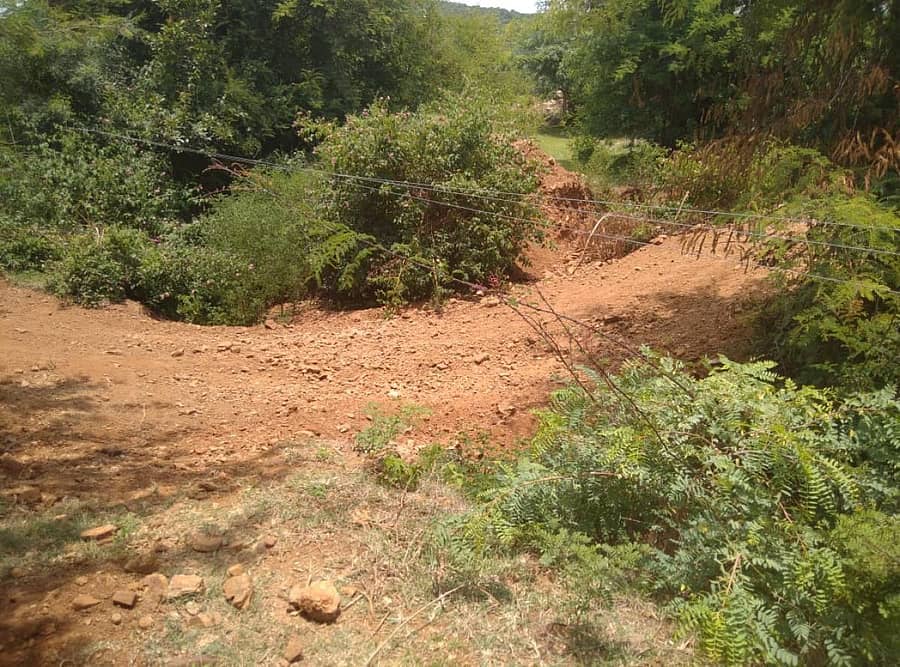 ಅರಣ್ಯದೊಳಗೆ ತೆರಳಲು ಮರಳುಕಳ್ಳರು ಸೋಲಾರ್ ಬೇಲಿ ಕಿತ್ತು ದಾರಿ ಮಾಡಿಕೊಂಡಿರುವುದು