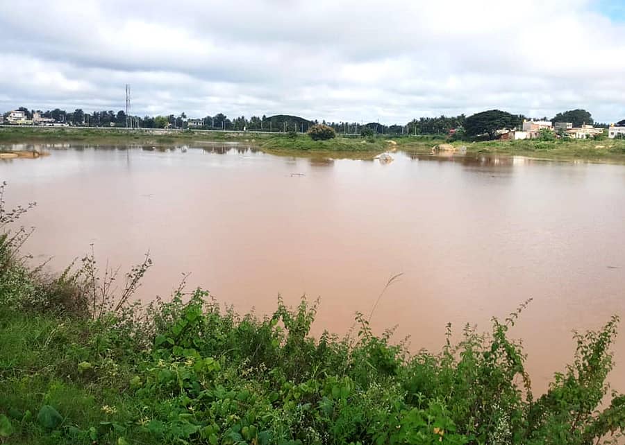 ದೊಡ್ಡಬಳ್ಳಾಪುರದ ಮೂತ್ತೂರು ಕೆರೆಯಲ್ಲಿ ಅರ್ಧ ಭಾಗದಷ್ಟು ನೀರು ಸಂಗ್ರಹವಾಗಿದೆ