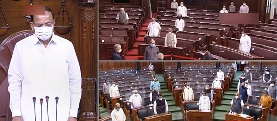 ಕೊರೋನವೈರಸ್ ಸಾಂಕ್ರಾಮಿಕದ ಮಧ್ಯೆ ನಡೆಯುತ್ತಿರುವ ಸಂಸತ್ತಿನ ಮುಂಗಾರು ಅಧಿವೇಶನದಲ್ಲಿ ರಾಜ್ಯಸಭೆಯಲ್ಲಿ ಇತ್ತೀಚೆಗೆ ನಿಧನರಾದ ಬಿಜೆಪಿ ರಾಜ್ಯಸಭಾ ಸದಸ್ಯ ಅಶೋಕ್ ಗಸ್ತಿ ಮತ್ತು ಮಾಜಿ ರಾಜ್ಯಸಭಾ ಸದಸ್ಯ ಕಪಿಲ ವತ್ಸ್ಯಾನ ಅವರ ನಿಧನಕ್ಕೆ ಸಂಸದರು ಸಂತಾಪ ಸೂಚಿಸಿ, ಮೌನ ಆಚರಿಸಿದರು.