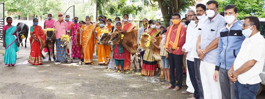 ಭರಮಸಾಗರದ ಪ್ರವಾಸಿ ಮಂದಿರದಲ್ಲಿ ಸೋಮವಾರ ಮಂಡಲ ಬಿಜೆಪಿಯಿಂದ ಗೋಪೂಜೆ, ಸಸಿನೆಡುವ ಕಾರ್ಯಕ್ರಮ ನಡೆಯಿತು